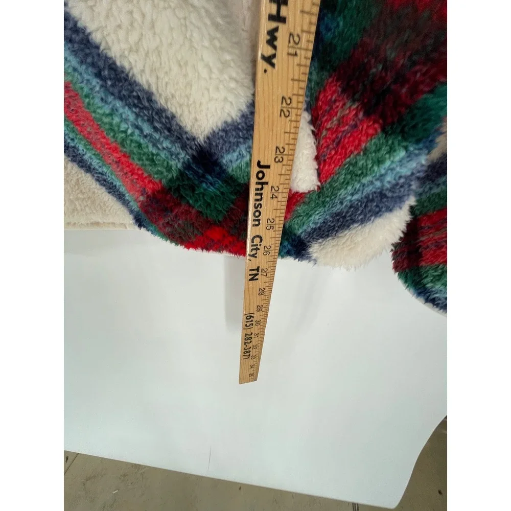 Talbots‎ Womens Pullover XL Sherpa Fleece Multicolor Plaid Shawl Zip